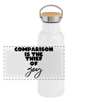 Comparison is the thief of joy - Panoramic Thermal Bottle with Bamboo Lid - white - Front