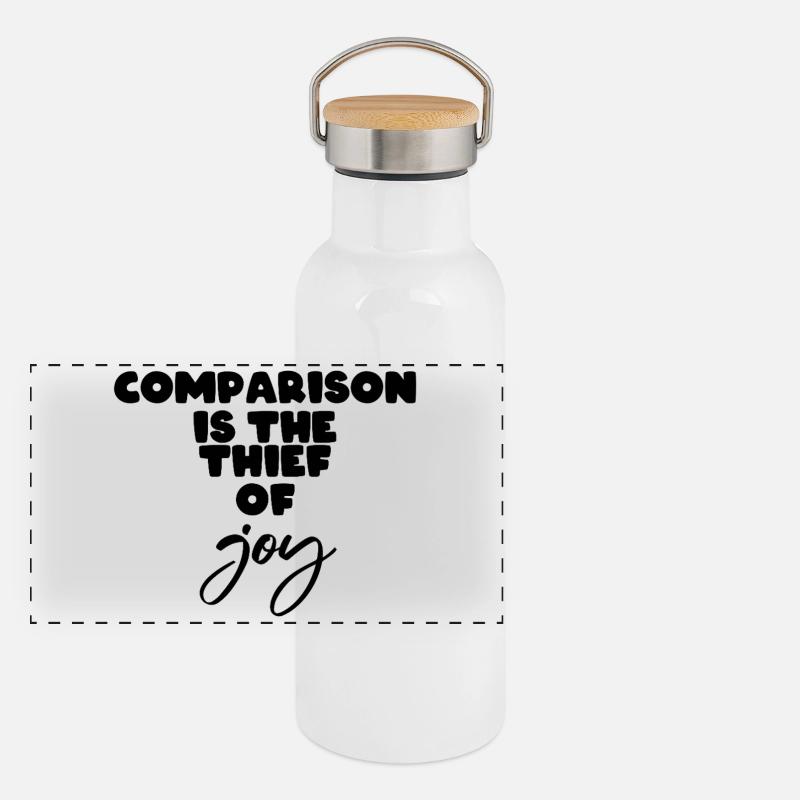 La comparaison est le voleur de joie - Gourde isotherme avec bouchon en bambou - blanc