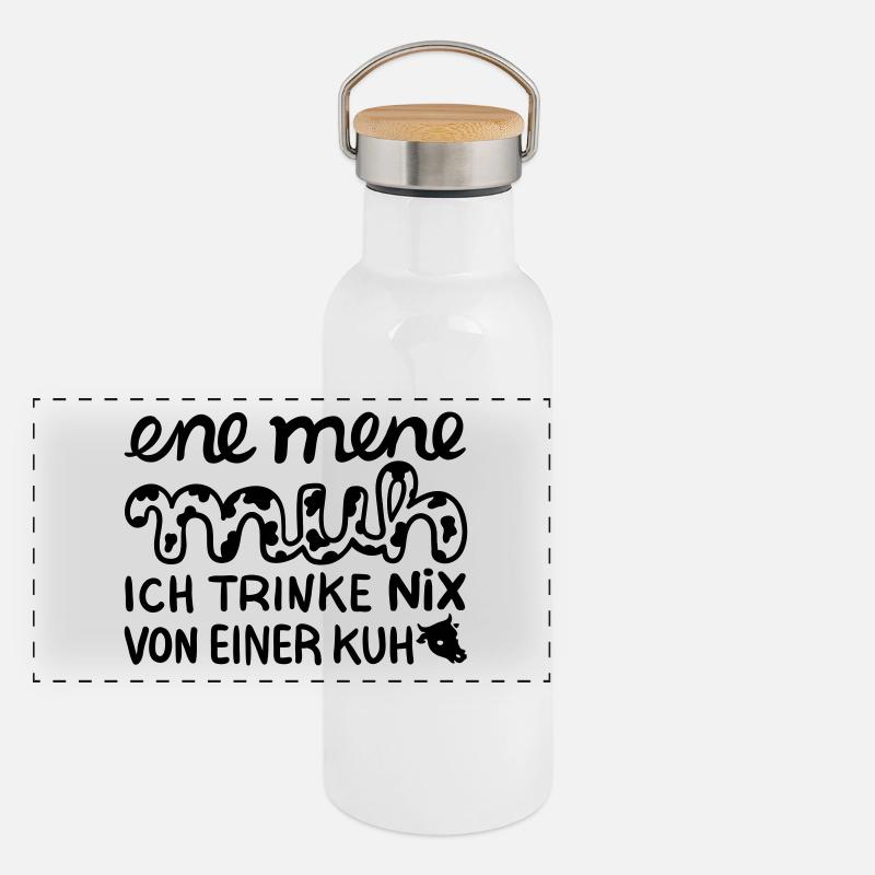Motto: ich trinke nix von einer Kuh – Geschenkidee Panorama Thermosflasche mit Bambusdeckel