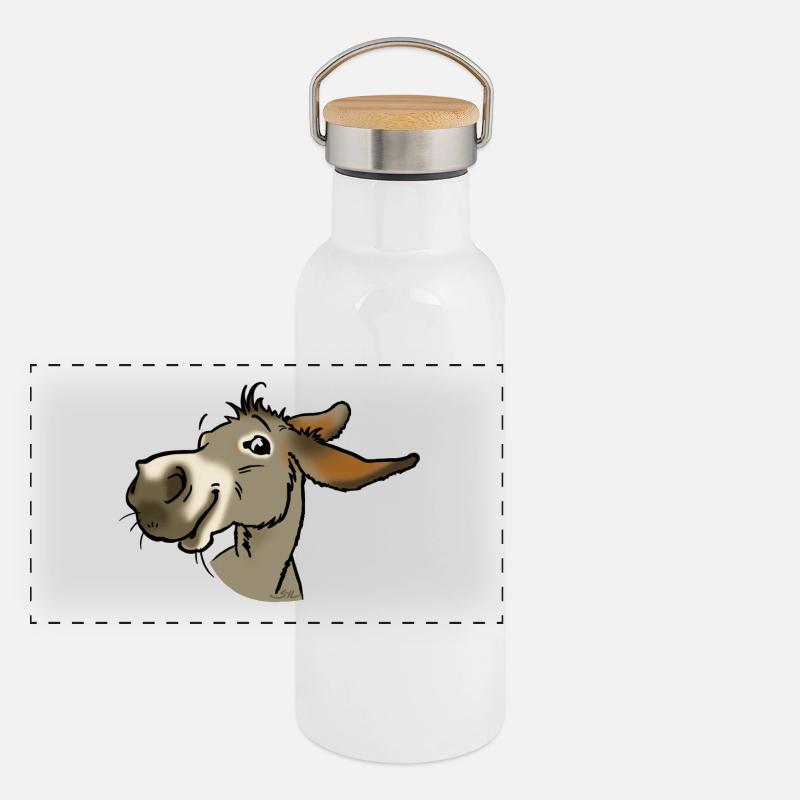 Smiling gray donkey Panoramic Thermal Bottle with Bamboo Lid