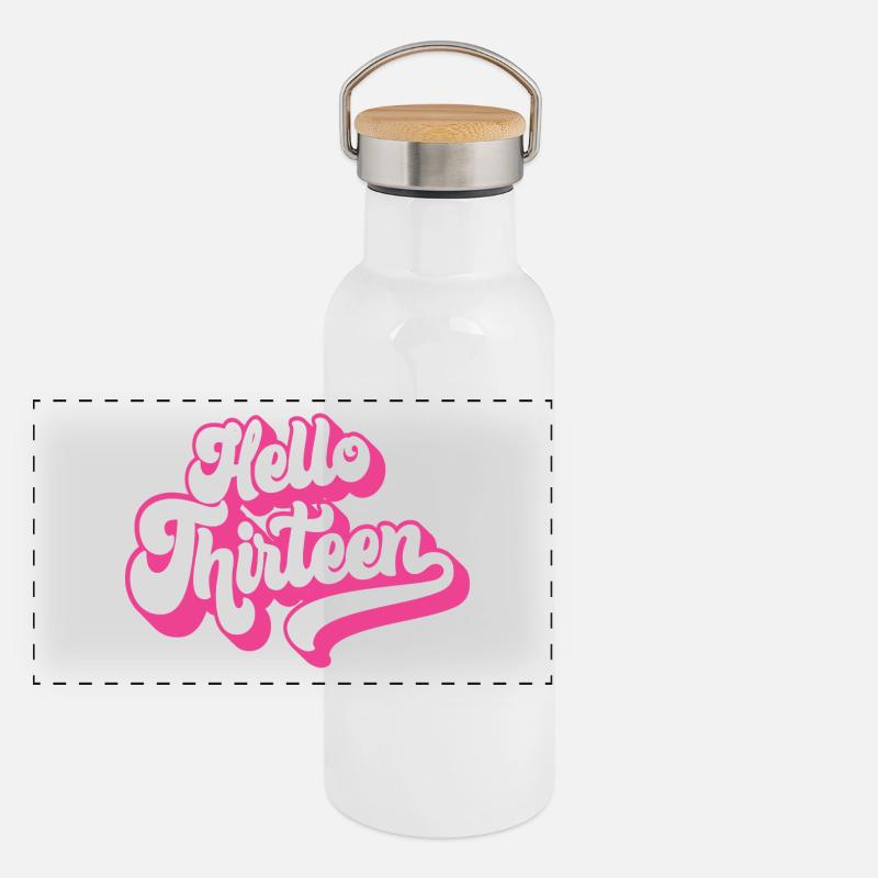 Hello Thirteen - Cute 13th Birthday 13 Years Old Panoramic Thermal Bottle with Bamboo Lid