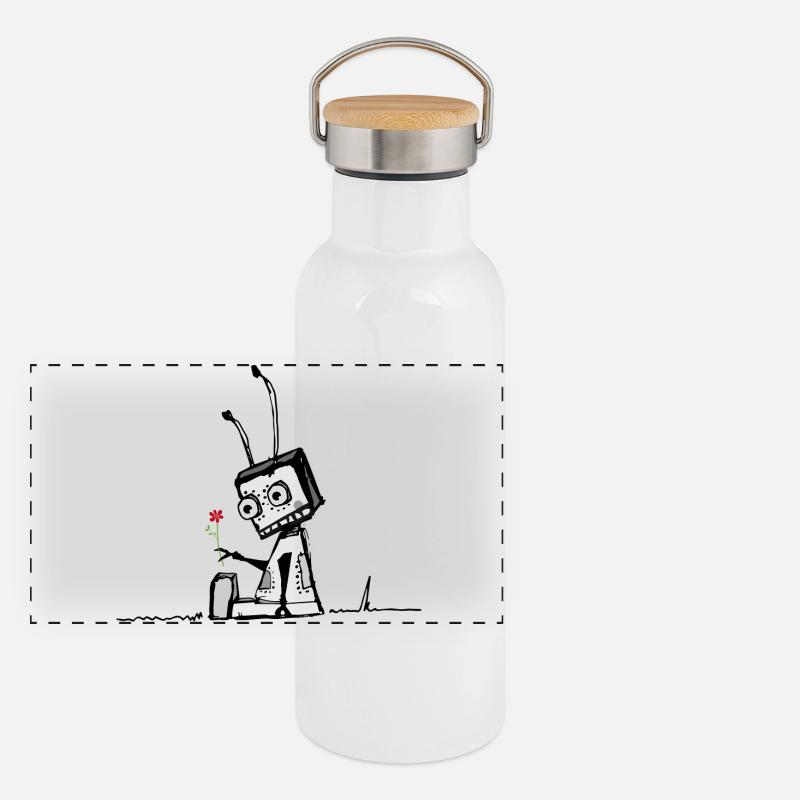 Un robot avec une fleur Gourde isotherme avec bouchon en bambou