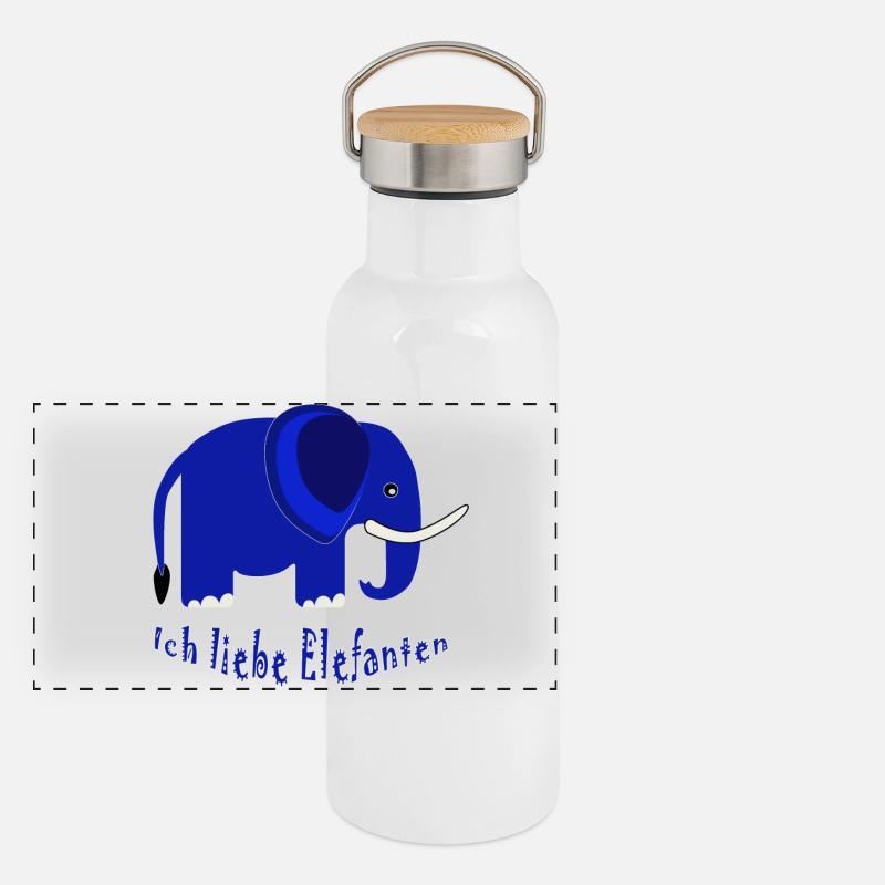 Blauer Elefant Ich liebe Elefanten Panorama Thermosflasche mit Bambusdeckel