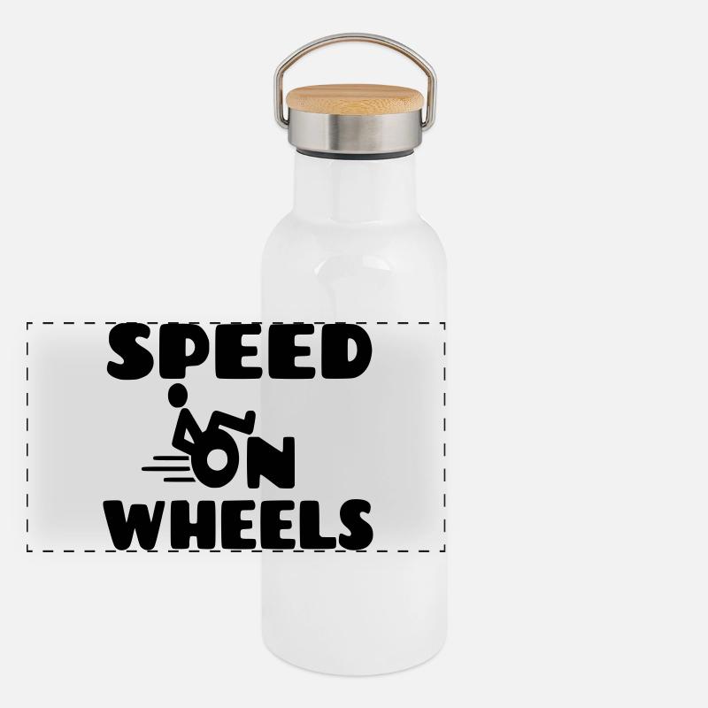 Geschwindigkeit auf Rädern, Rennrollstuhlfahrer * Panorama Thermosflasche mit Bambusdeckel
