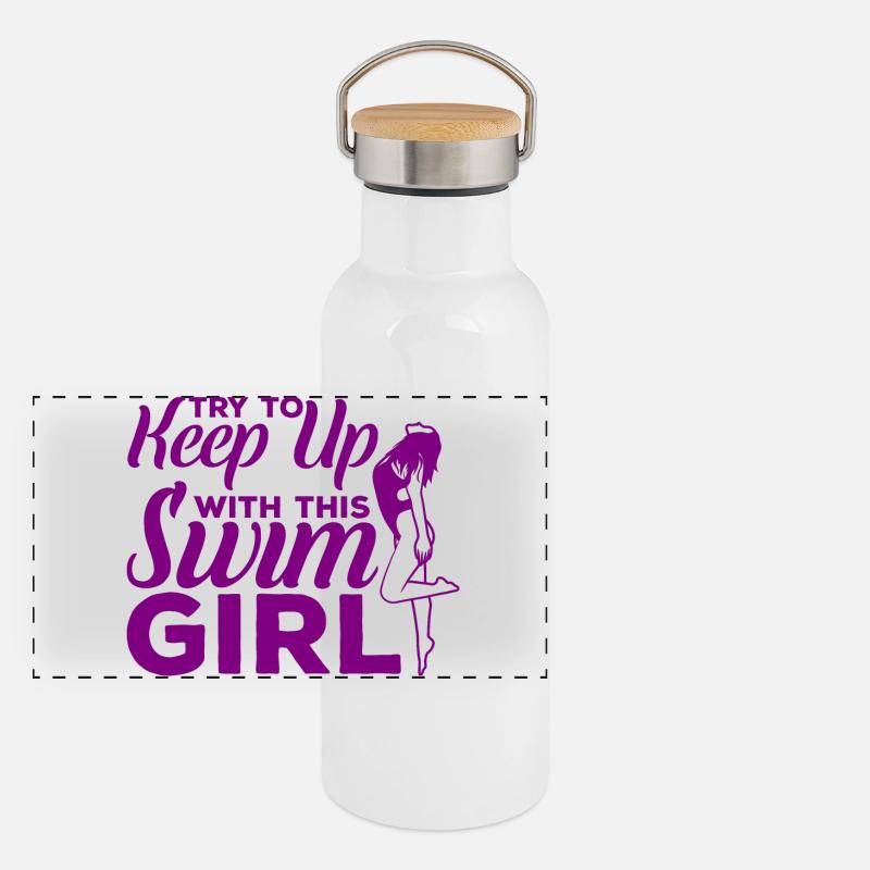 Mädchen Schwimmer Panorama Thermosflasche mit Bambusdeckel