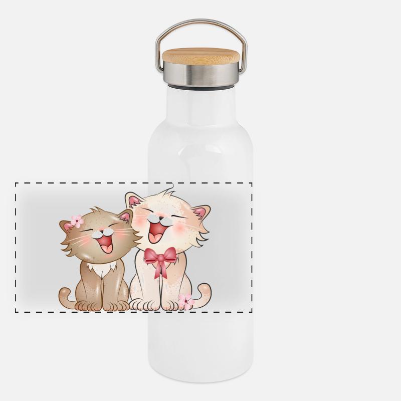 Deux chats chanteurs mignons enfants Gourde isotherme avec bouchon en bambou