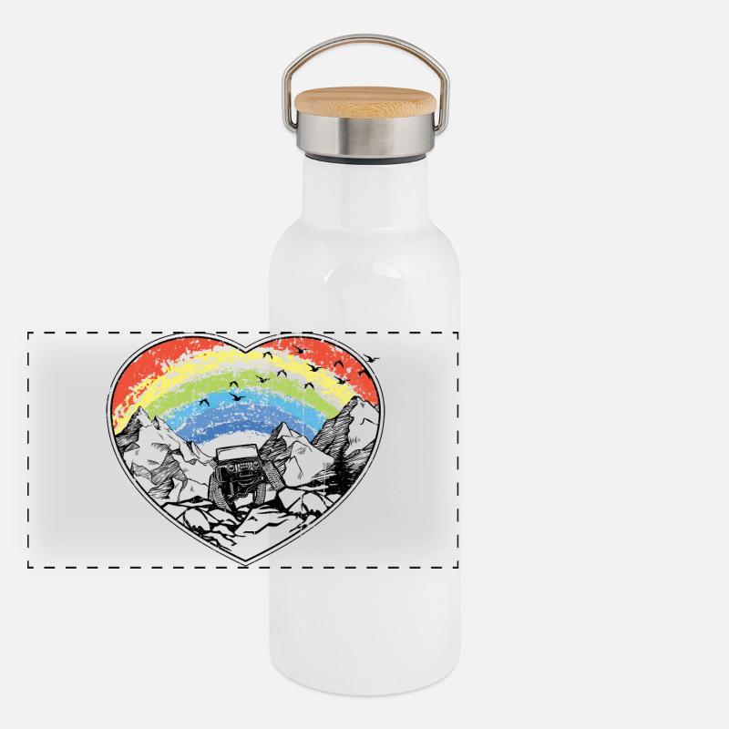 Regenbogenbogen über Bergen Panorama Thermosflasche mit Bambusdeckel