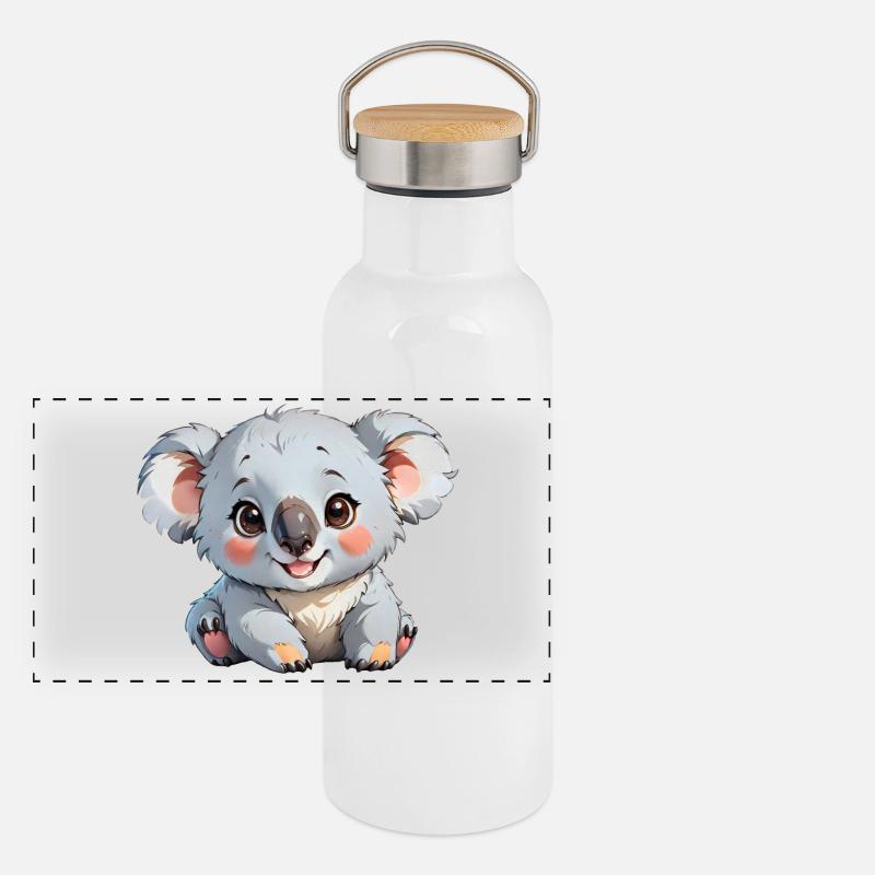 Niedlicher Cartoon-Koala Panorama Thermosflasche mit Bambusdeckel