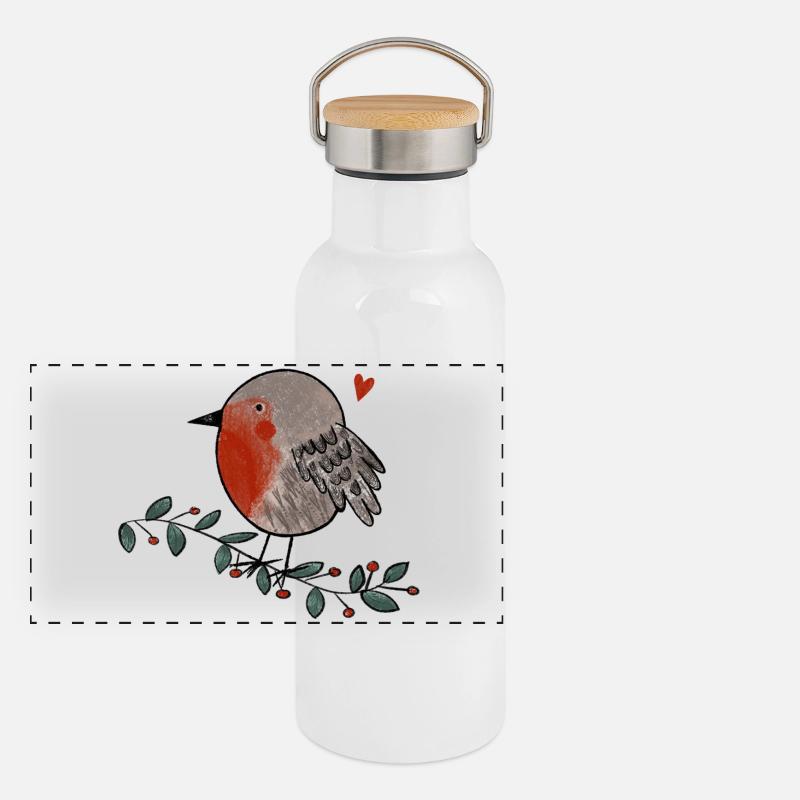 Robin Love Panoramic Thermal Bottle with Bamboo Lid