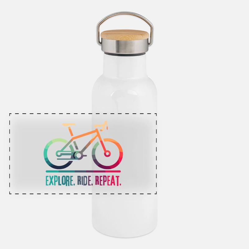 Explore Ride Repeat - ein Projekt für den Radfahrer Panorama Thermosflasche mit Bambusdeckel