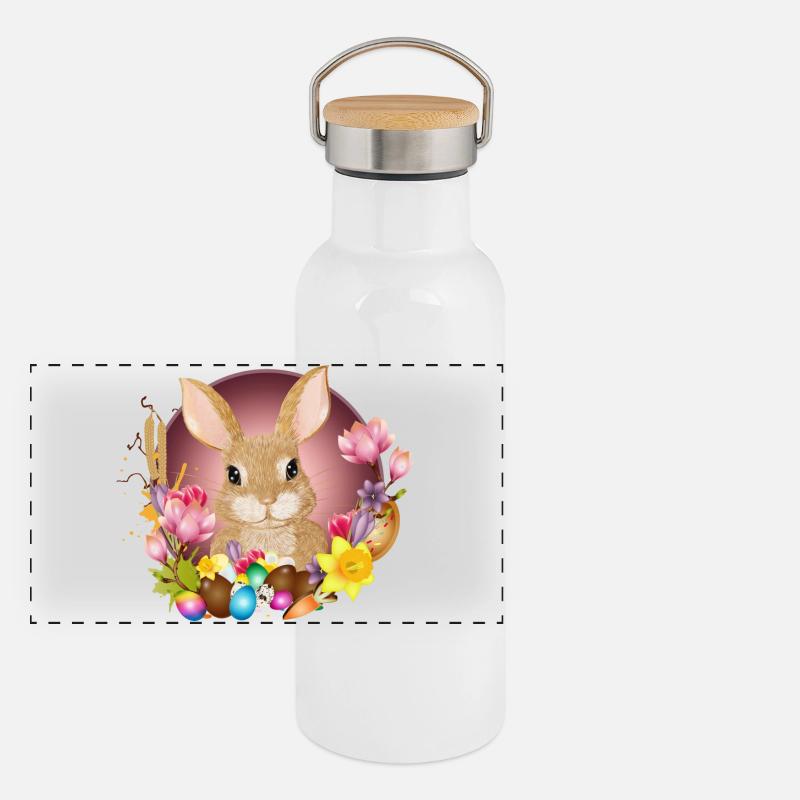 Couronne de Pâques et œufs de Pâques avec lapin comme lapin de Pâques Gourde isotherme avec bouchon en bambou