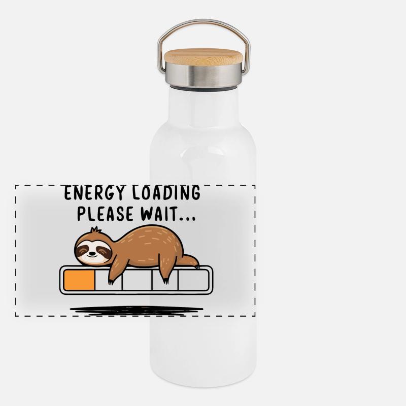 Energetizing Sloth - Entspannung Humor Geschenk Panorama Thermosflasche mit Bambusdeckel