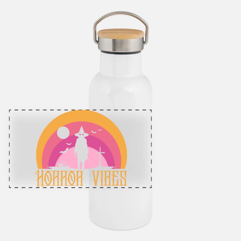 Horror Vibes Witch Silhouette Sunset Panoramic Thermal Bottle with Bamboo Lid