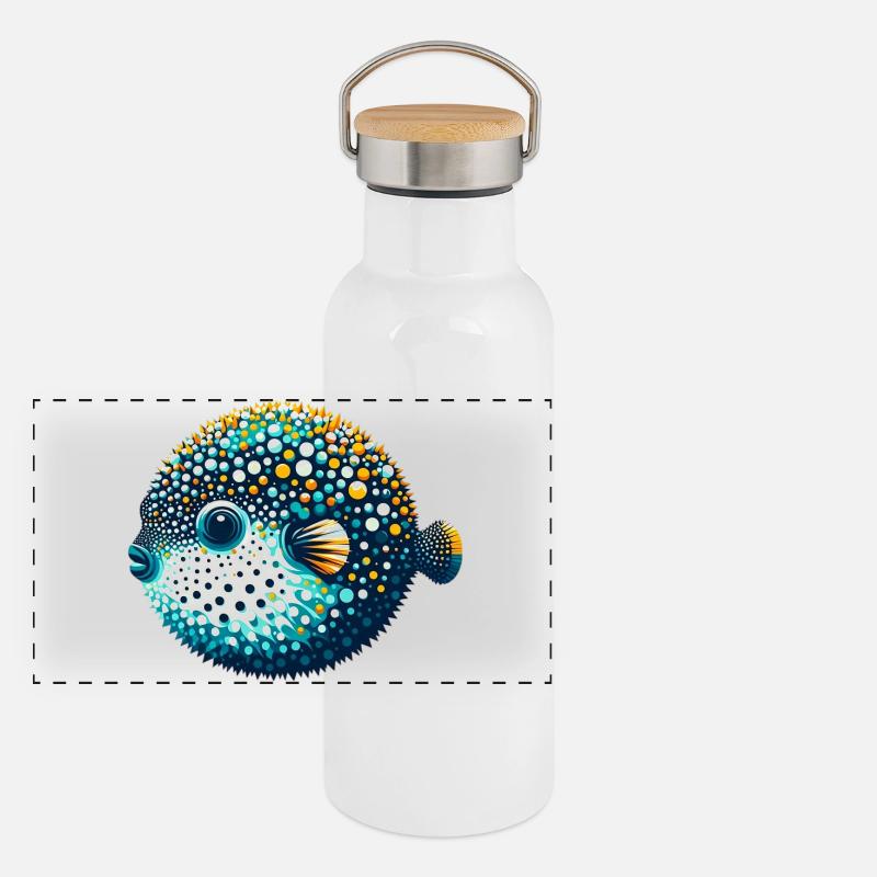 Kugelfisch Panorama Thermosflasche mit Bambusdeckel