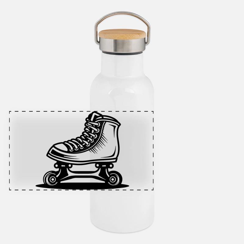 Roller Skates Zeichnung Panorama Thermosflasche mit Bambusdeckel
