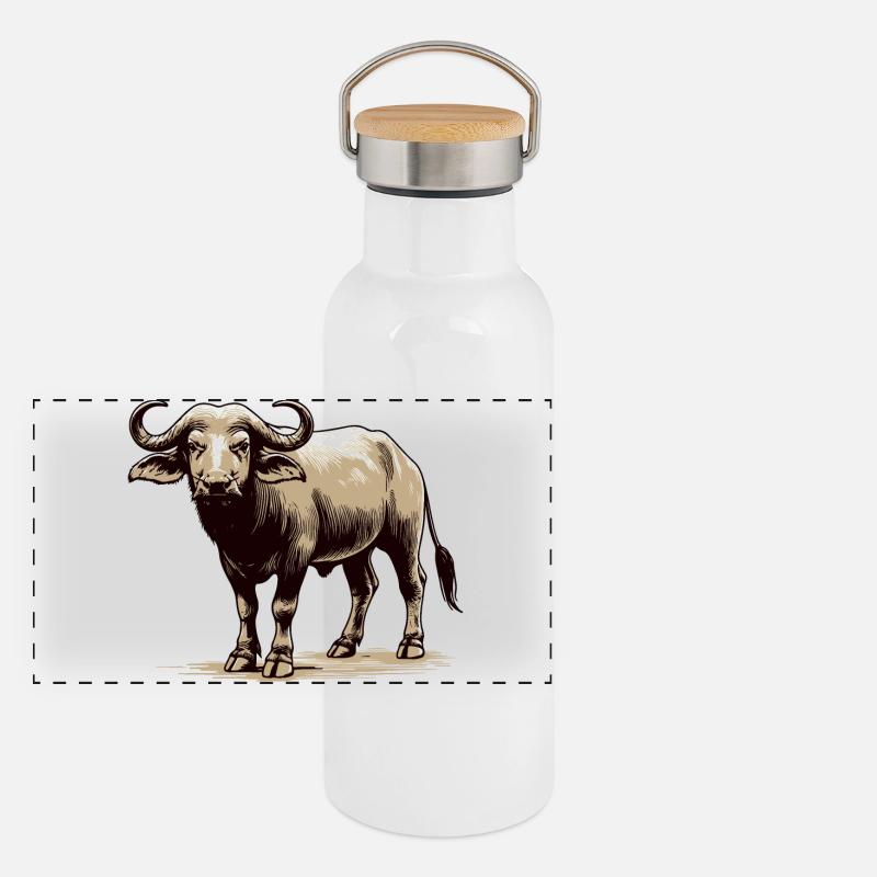 Büffel Panorama Thermosflasche mit Bambusdeckel