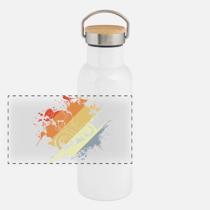 Mountain Biking Sketch Retro Panoramic Thermal Bottle with Bamboo Lid