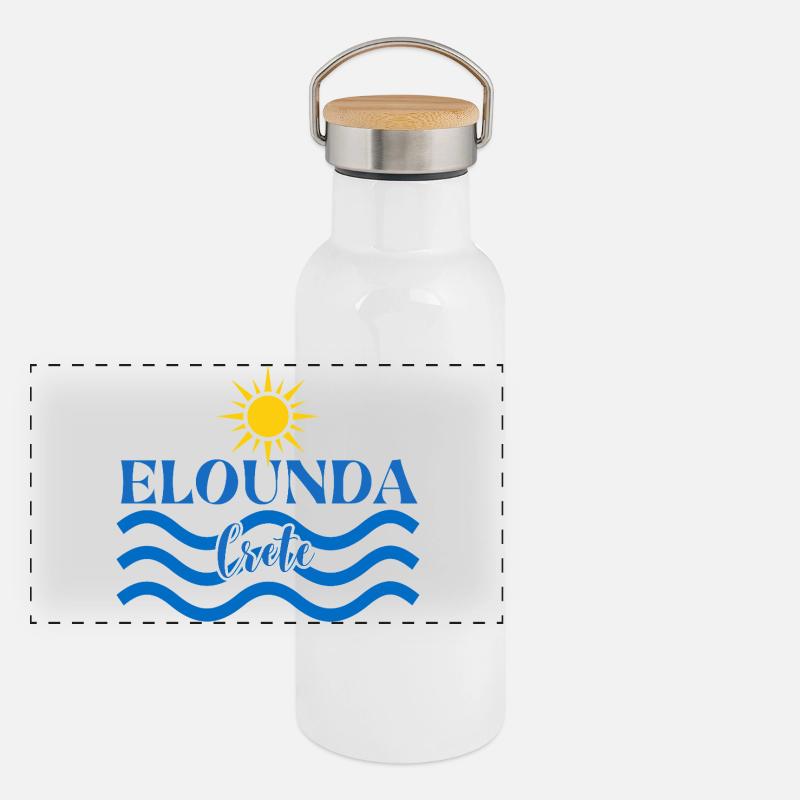 Elounda Crete Sun and Wave Design Panoramic Thermal Bottle with Bamboo Lid