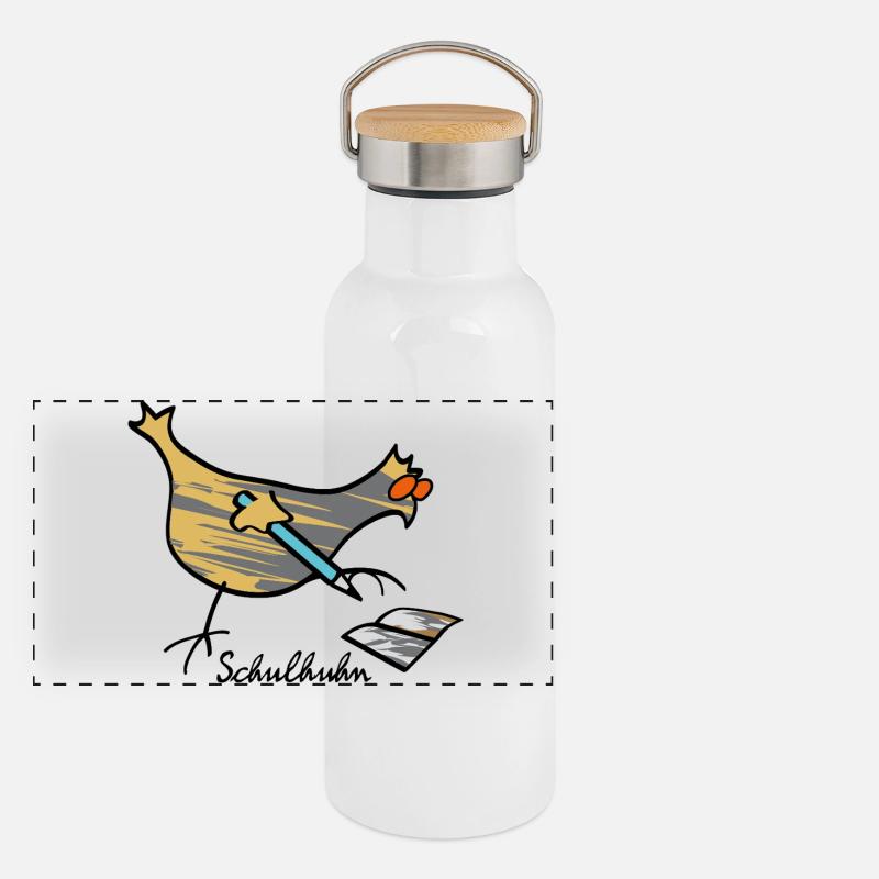 Rikel's School Chicken Cool Gift for School Cones - Panoramic Thermal Bottle with Bamboo Lid - white