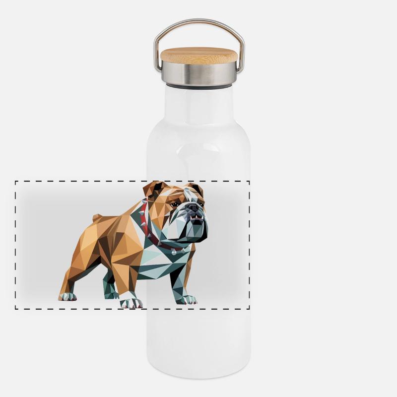Bulldog - Cooles Low Poly Logo Panorama Thermosflasche mit Bambusdeckel