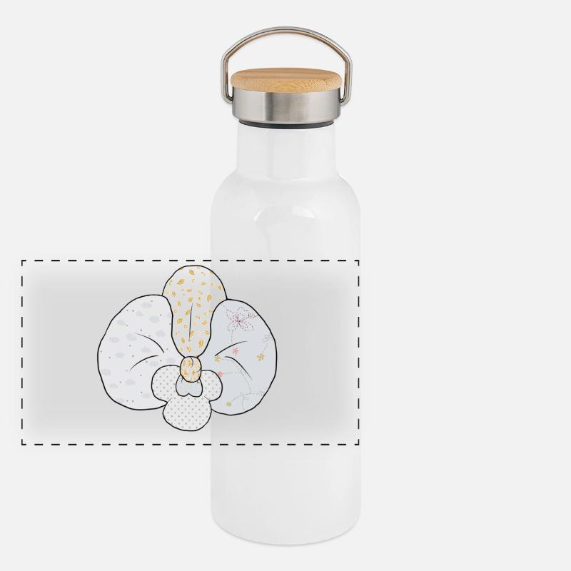Weisse_Musterorchidee Panorama Thermosflasche mit Bambusdeckel