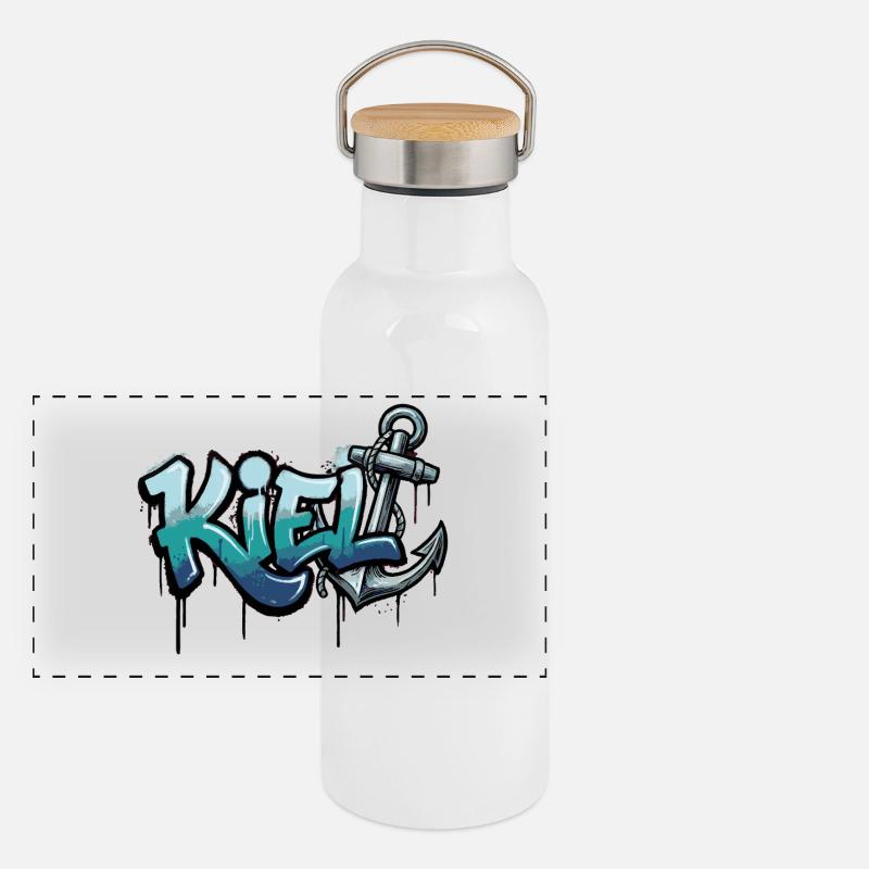 Ancre Graffiti Kiel Schleswig-Holstein Gourde isotherme avec bouchon en bambou