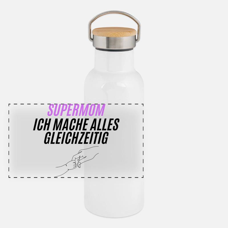 SUPERMOM Silhouette Power - Panorama Thermosflasche mit Bambusdeckel - Weiß
