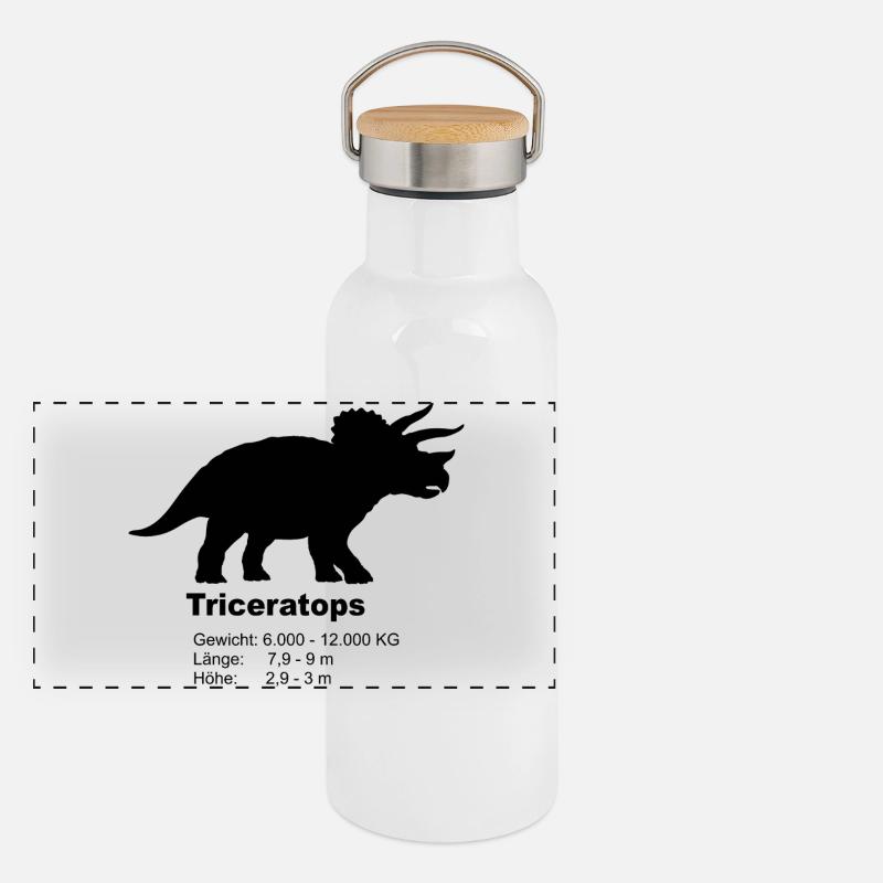 Profil Triceratops – Faits sur les dinosaures Gourde isotherme avec bouchon en bambou