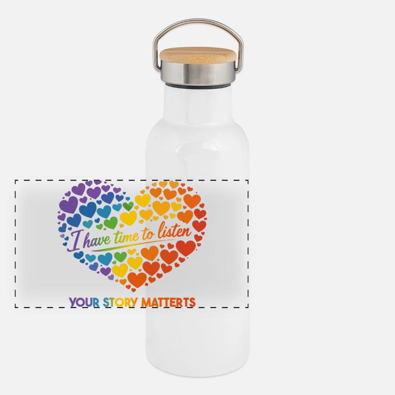 J’ai le temps d’écouter – Sensibilisation à la santé mentale Gourde isotherme avec bouchon en bambou