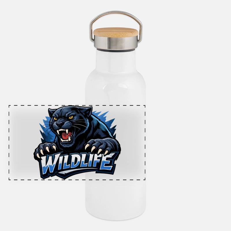 Logo de la faune des Panthères Gourde isotherme avec bouchon en bambou