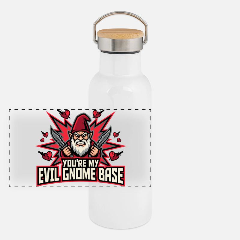 Evil Gnome, Dark Gnome, Goth Gnome, Funny Gnome Panoramic Thermal Bottle with Bamboo Lid