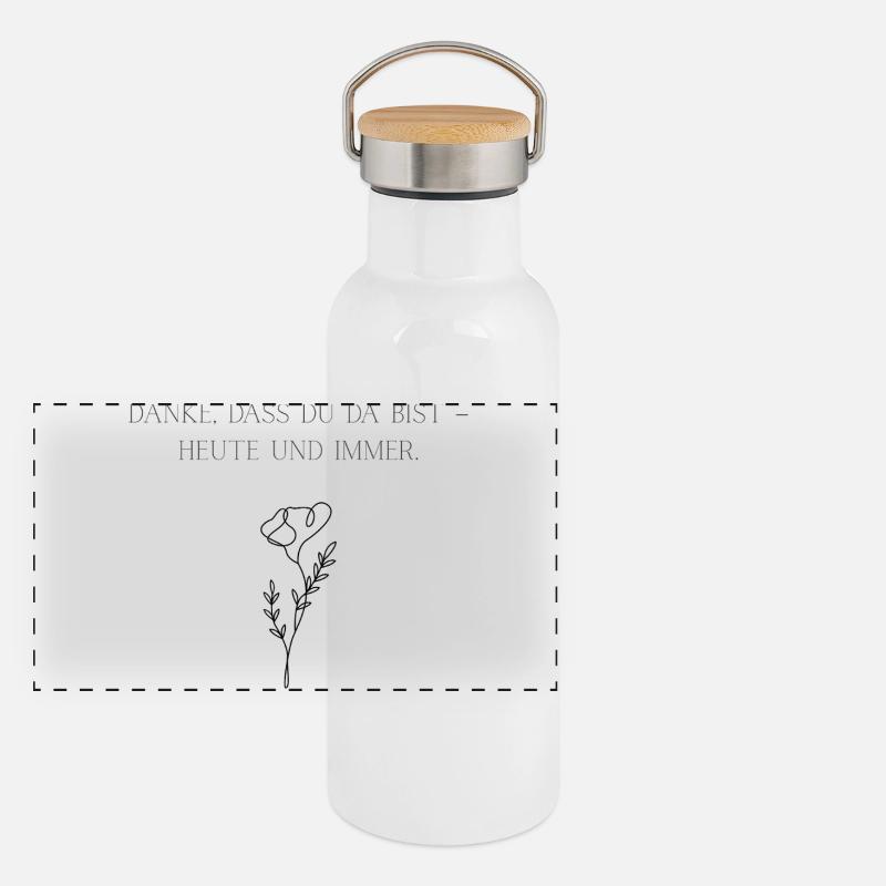 Danke Dass Du Da Bist - Panorama Thermosflasche mit Bambusdeckel - Weiß