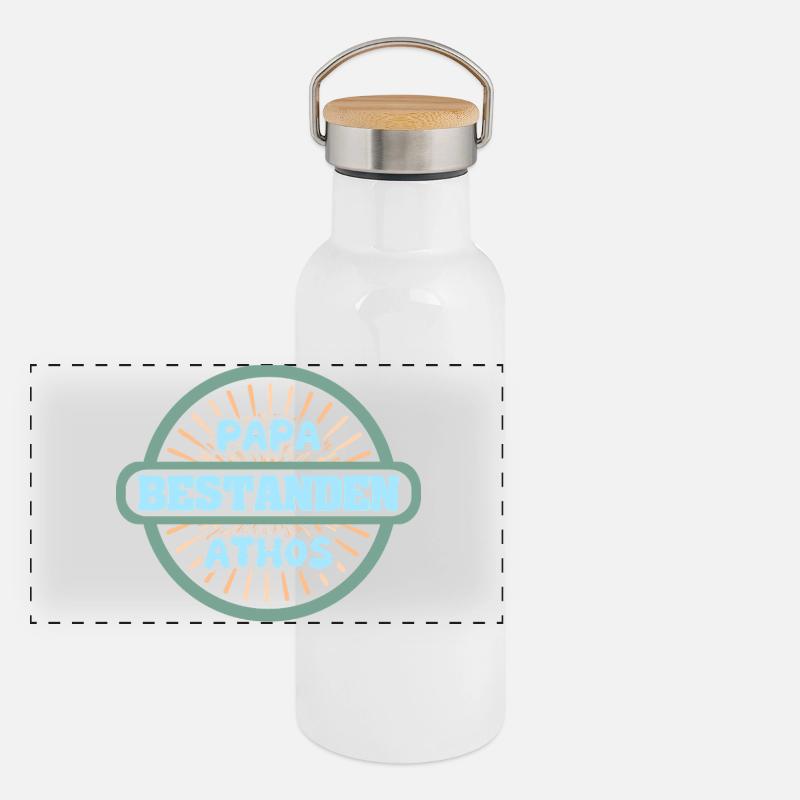 Athos als Name Panorama Thermosflasche mit Bambusdeckel