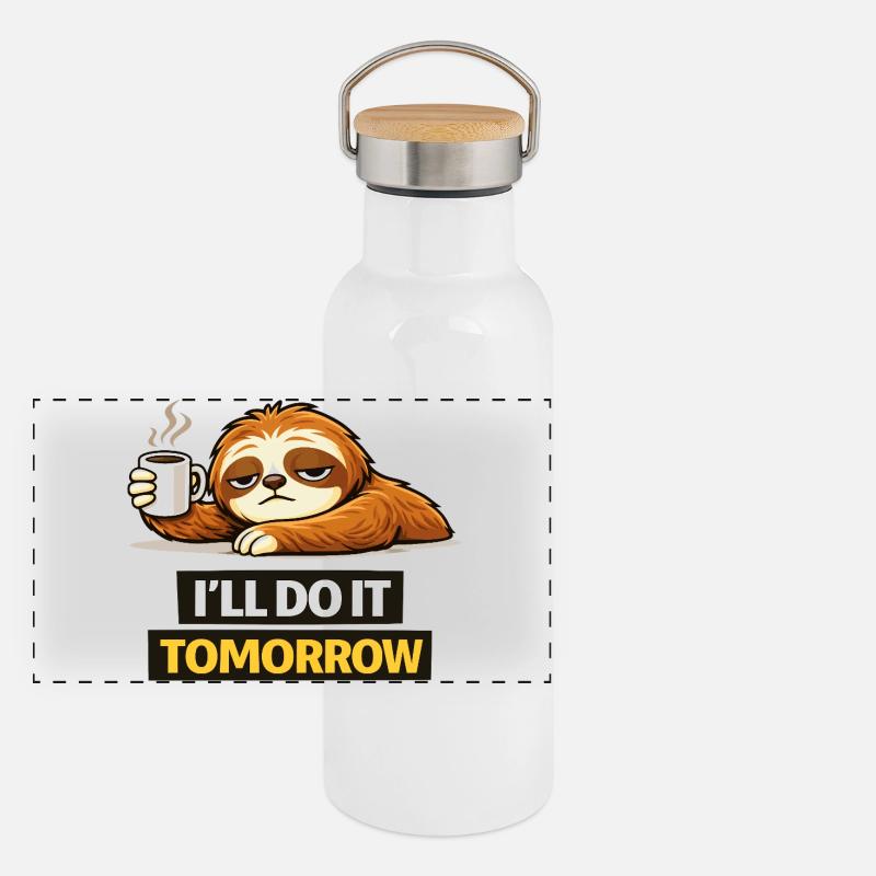 I'll Do It Tomorrow – Funny Sloth Procrastination Panoramic Thermal Bottle with Bamboo Lid