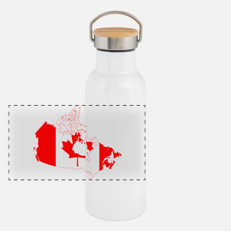 Canada Flag Map Silhouette with Maple Leaf Panoramic Thermal Bottle with Bamboo Lid