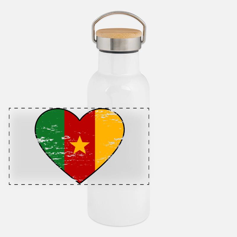 Cameroon Flag Heart Panoramic Thermal Bottle with Bamboo Lid