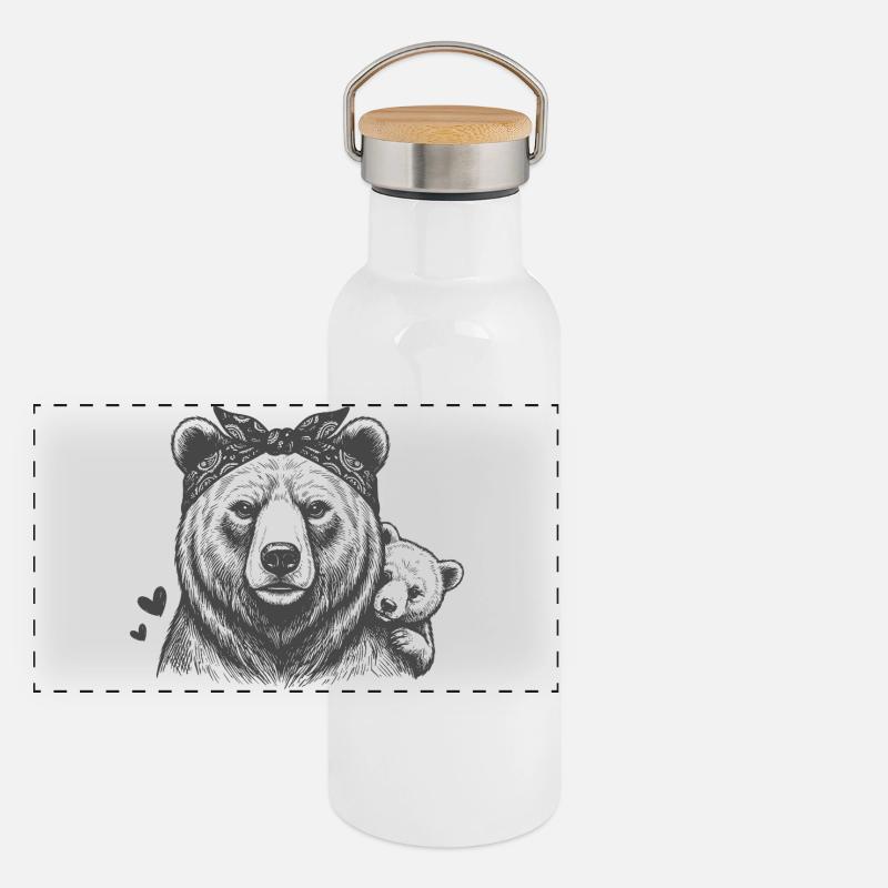 Mama Bear with Child Panoramic Thermal Bottle with Bamboo Lid