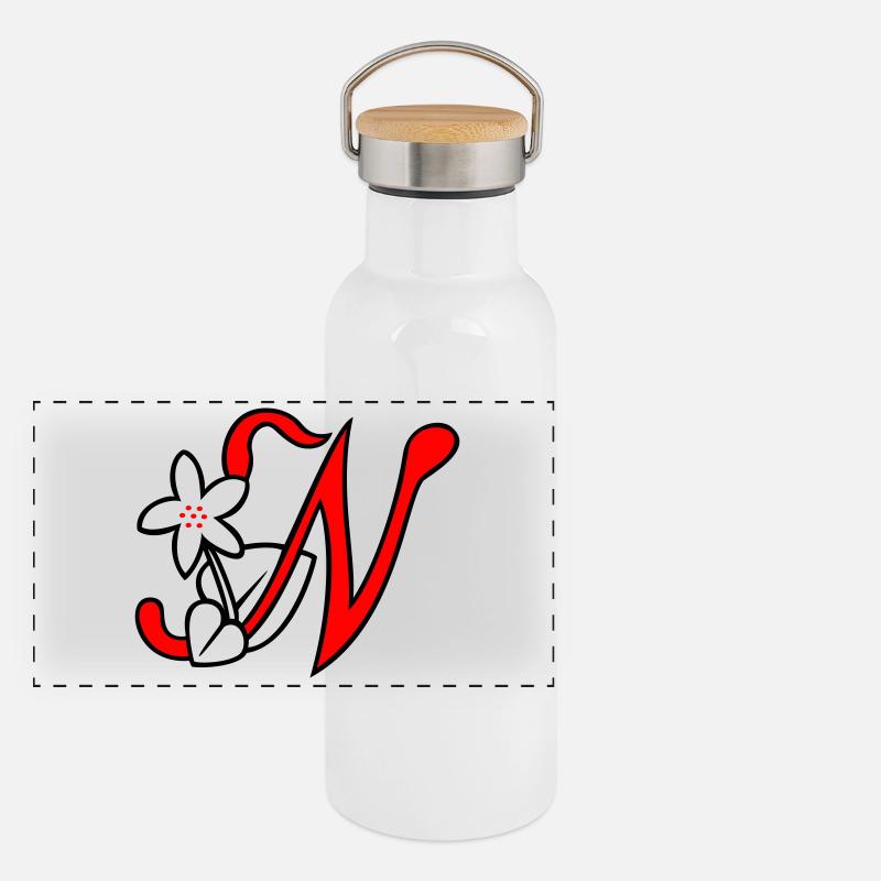 Buchstabe, Initiale, Blume Panorama Thermosflasche mit Bambusdeckel
