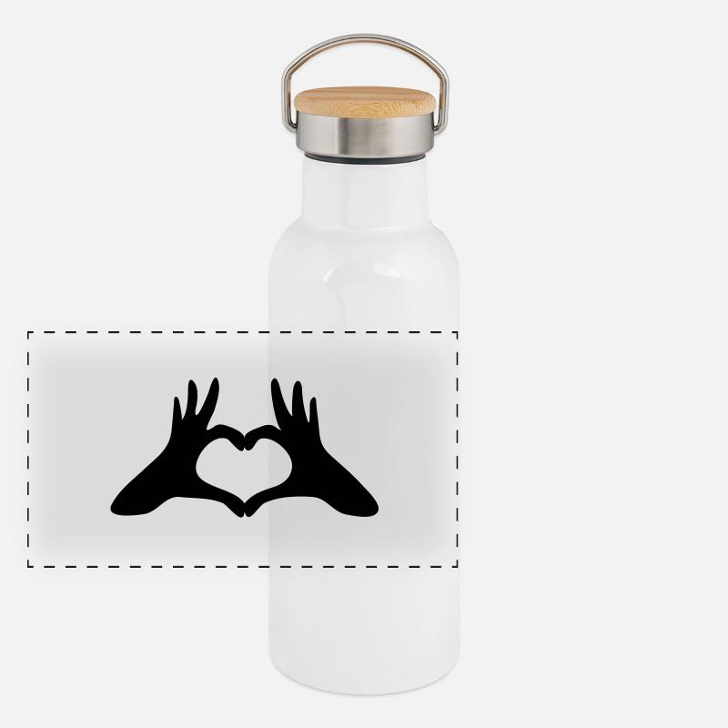 Herz-Hände Panorama Thermosflasche mit Bambusdeckel