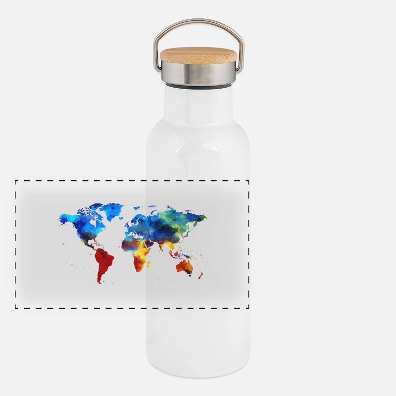 World's map Panoramic Thermal Bottle with Bamboo Lid