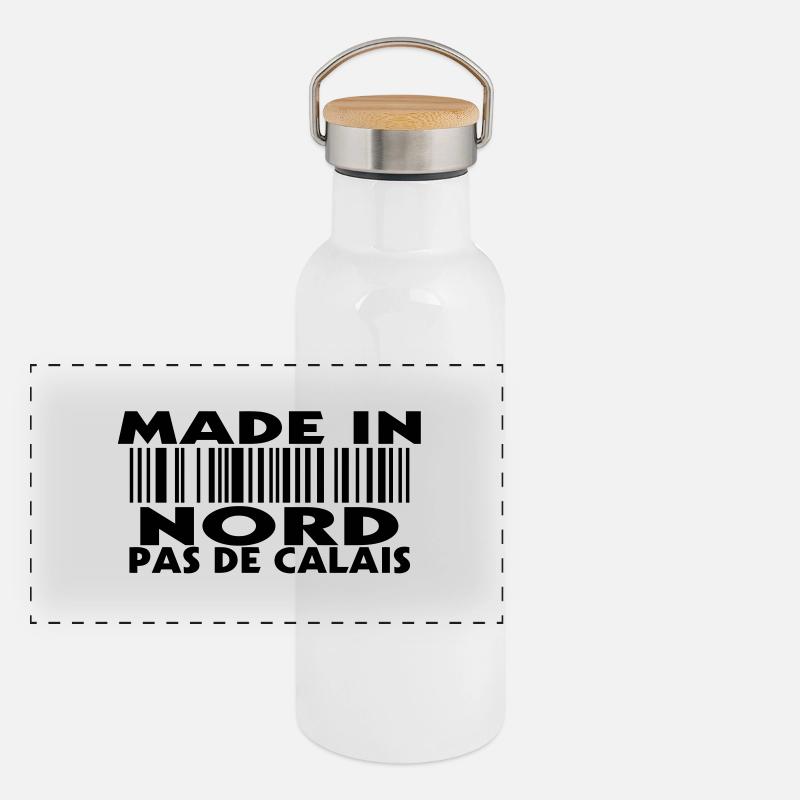 Made in NORD PAS DE Calais (1c) - Panorama Thermosflasche mit Bambusdeckel - Weiß