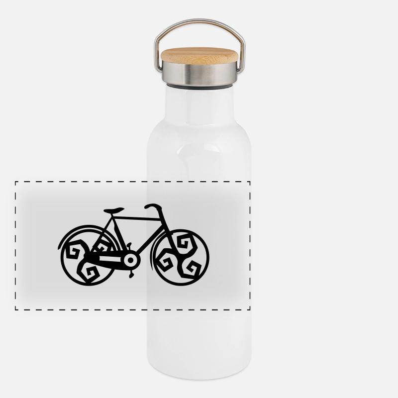 velo bicycle Breton Triskel 1 - Panoramic Thermal Bottle with Bamboo Lid - white