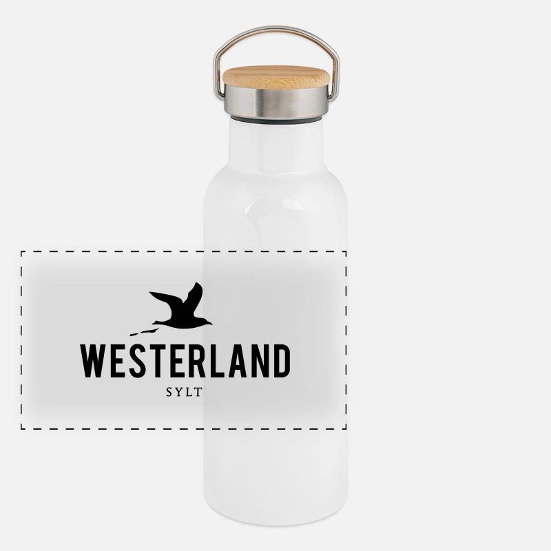 Möwe Westerland Sylt Panorama Thermosflasche mit Bambusdeckel