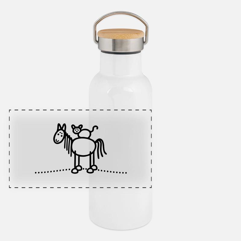 Pferd Katze - Panorama Thermosflasche mit Bambusdeckel - WeiĂź