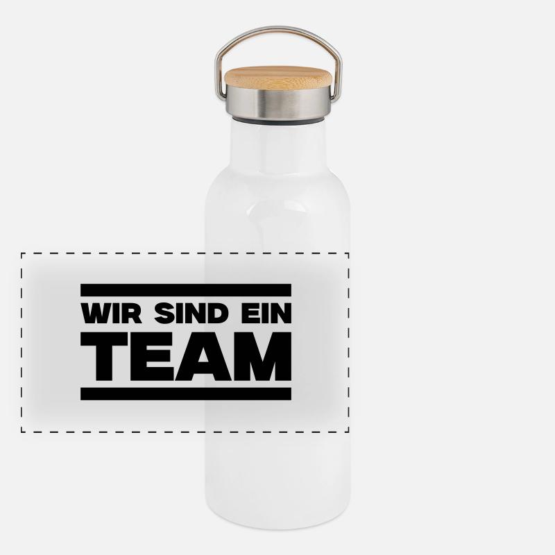 Wir sind ein Team Panorama Thermosflasche mit Bambusdeckel