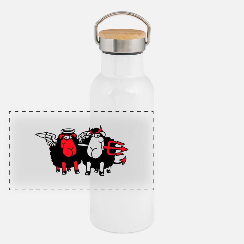 2 Sheep Angel Devil Satan Hell Evil Heaven Good Panoramic Thermal Bottle with Bamboo Lid
