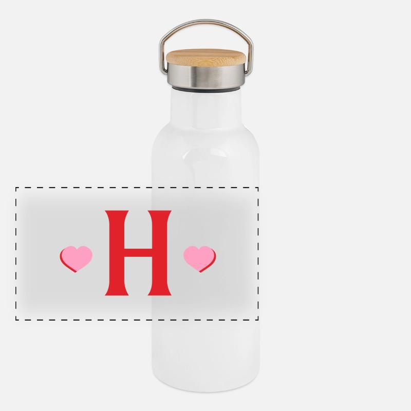 Buchstabe h rote Herzen Panorama Thermosflasche mit Bambusdeckel