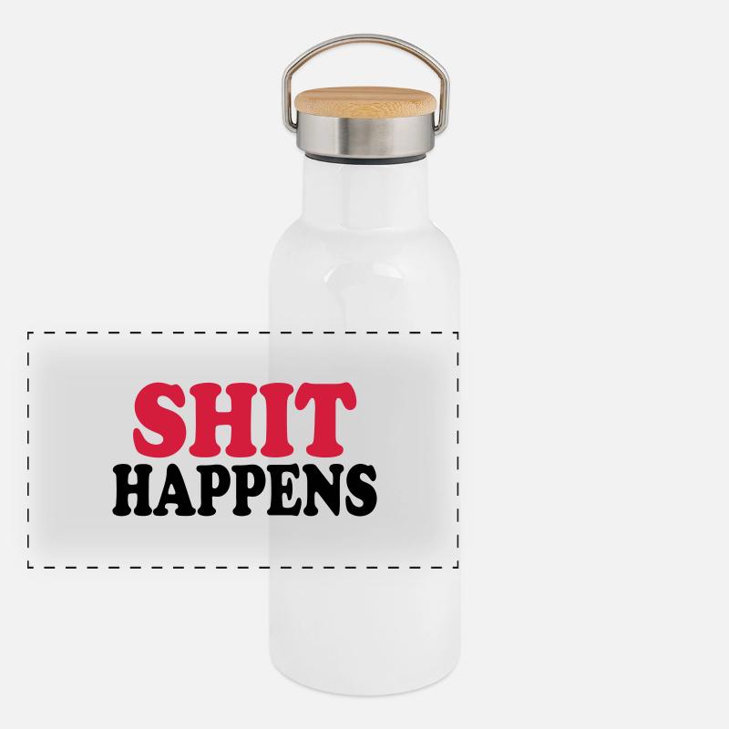 Shit happens Panorama Thermosflasche mit Bambusdeckel