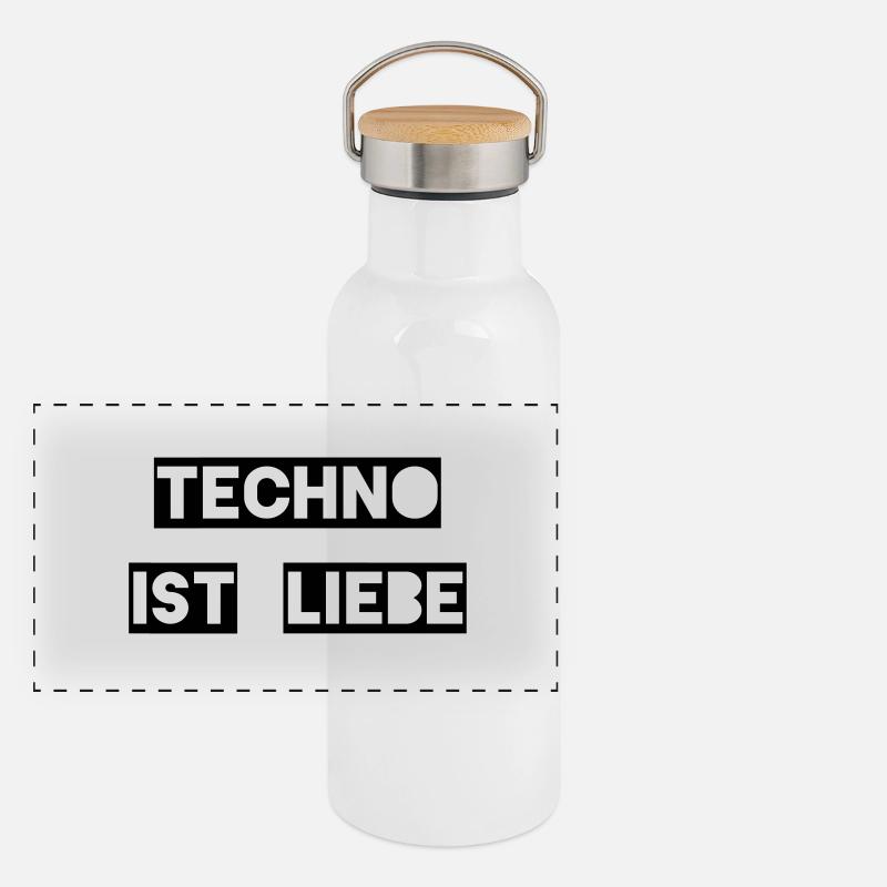 Techno ist Liebe Panorama Thermosflasche mit Bambusdeckel