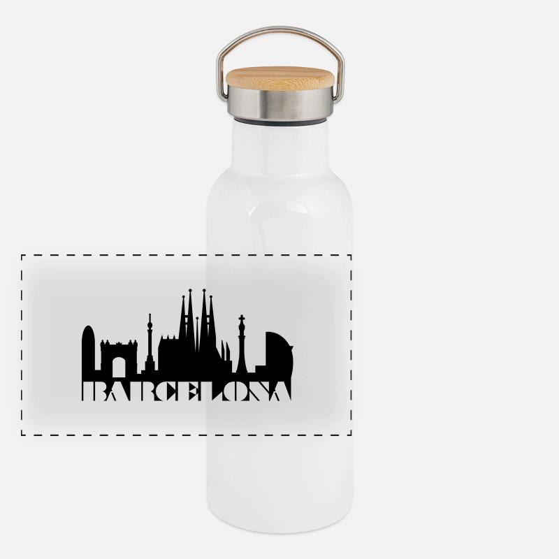 Skyline Barcelona Espagne Gourde isotherme avec bouchon en bambou